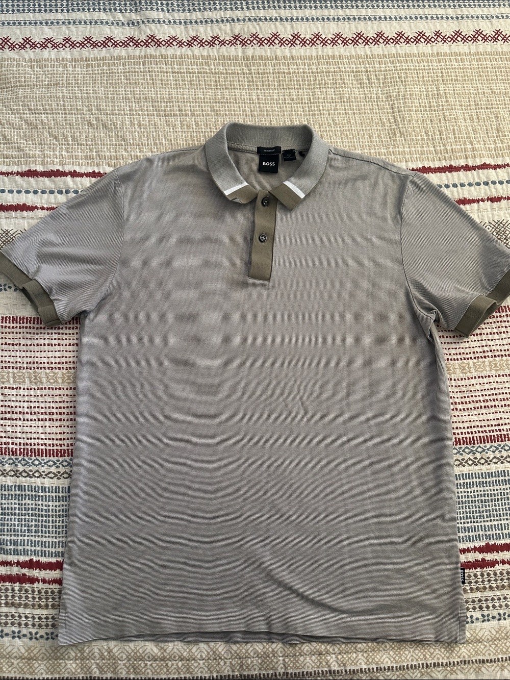 Boss Men's Light Gray Polo with Olive Trim
